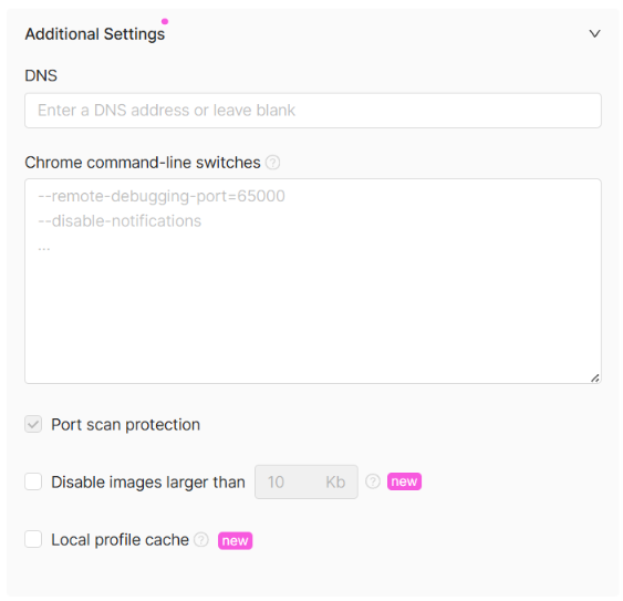 Additional profile settings