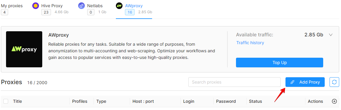 New Proxy in Proxy Section
