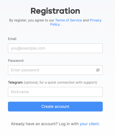 Registration form