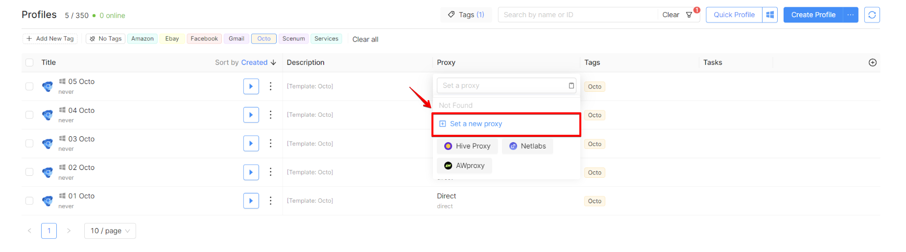 Set Temporary Proxy