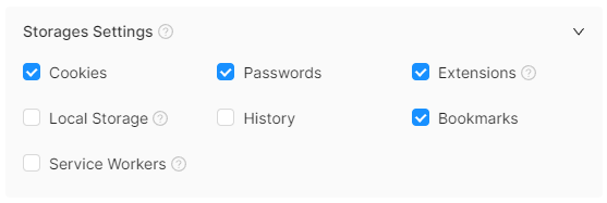 Storage settings
