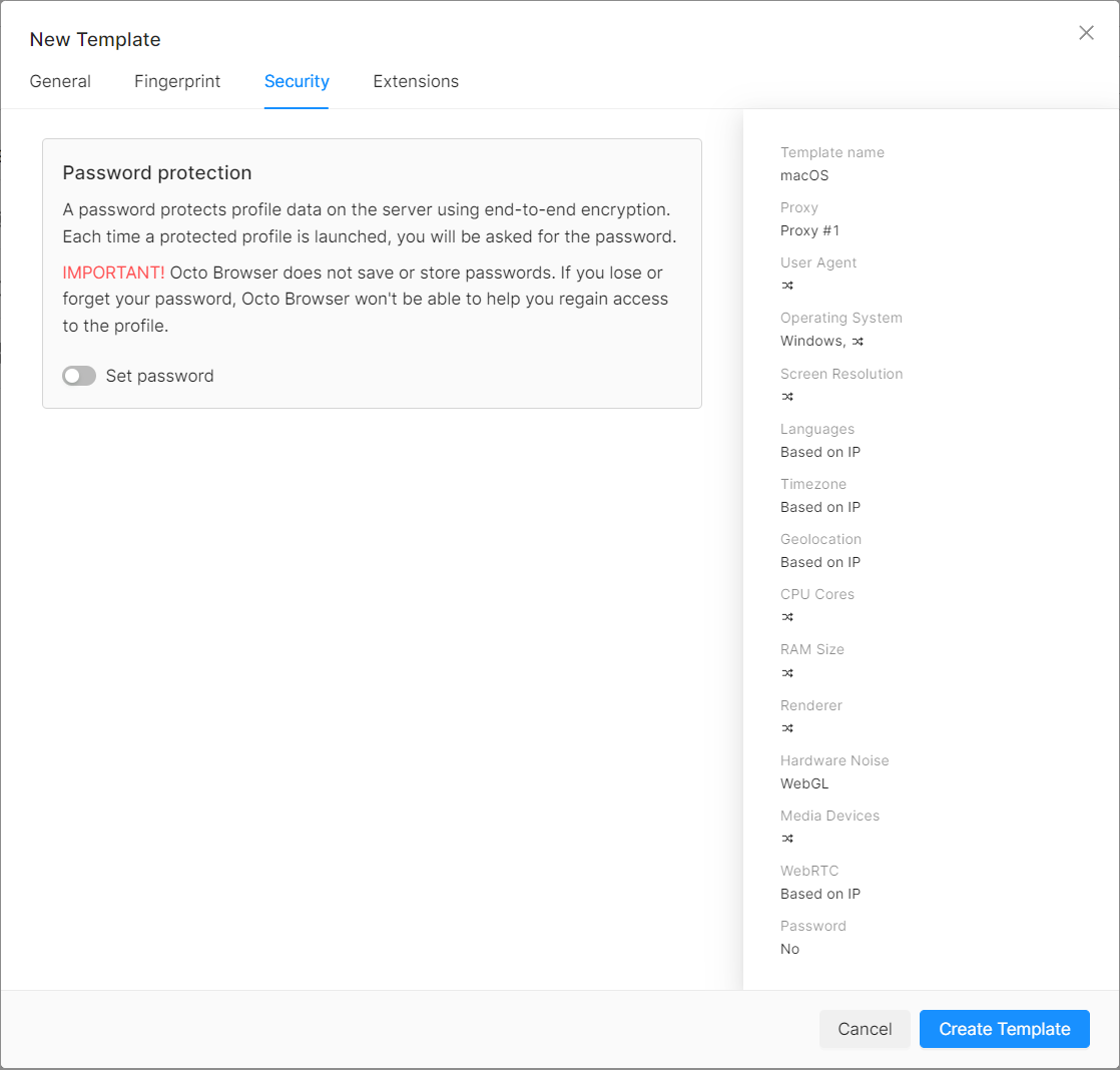 Security Template Settings