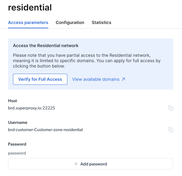 Bright Data Access Parameters