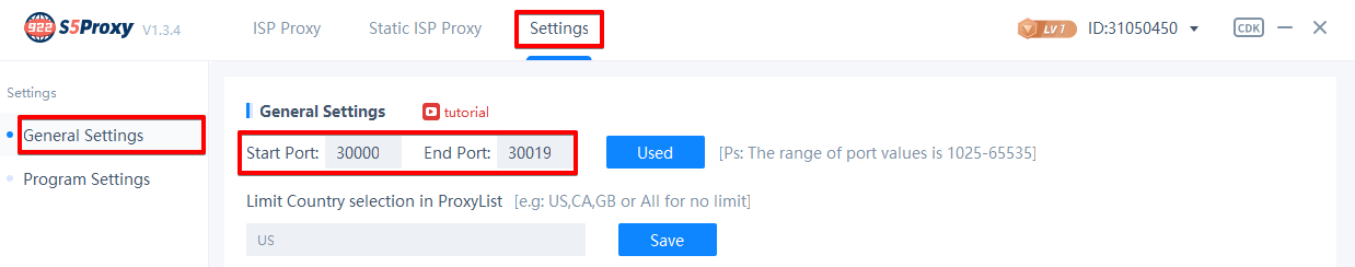 922 S5 Proxy Ports Settings