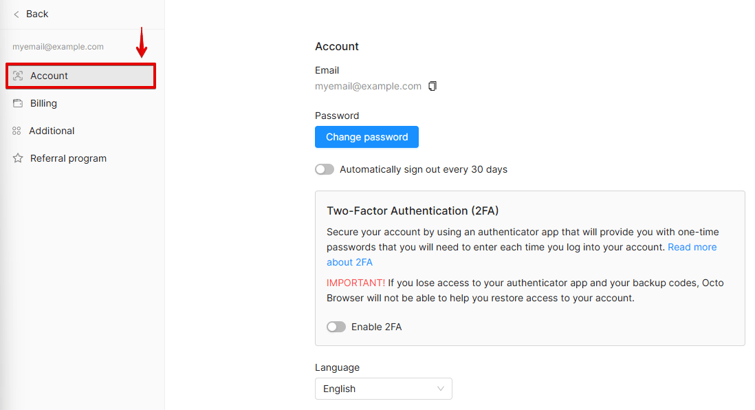 Account settings Account settings