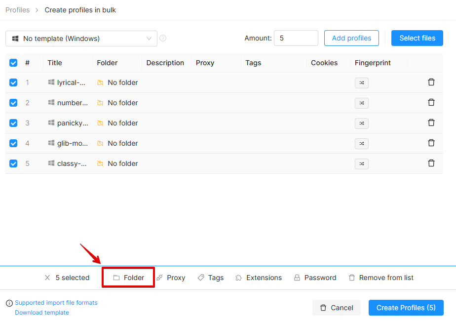 Folders mass actions