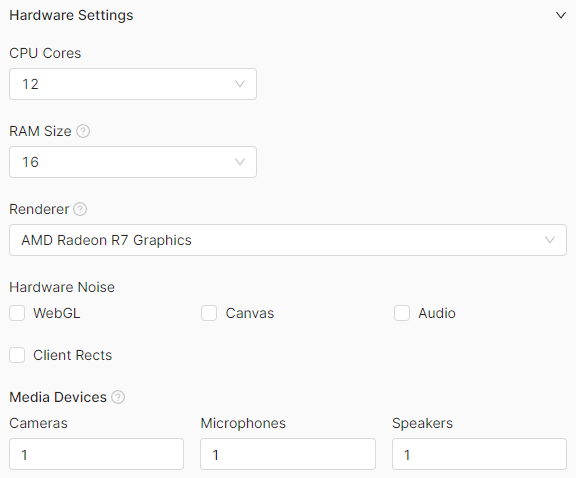 Configurações de hardware