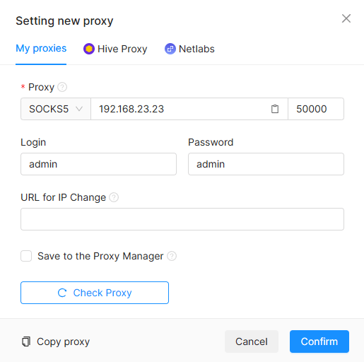 Adicionar proxy
