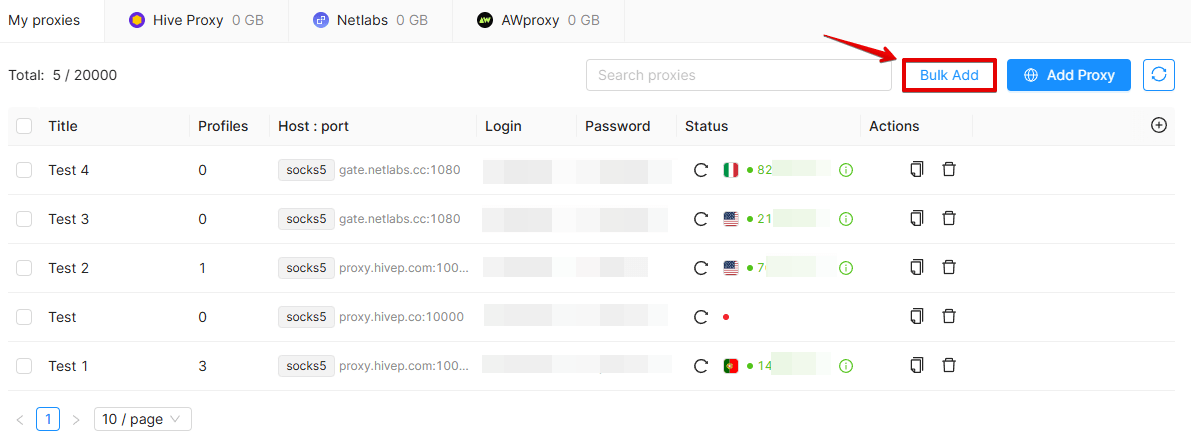 Adicionar Proxy em Massa